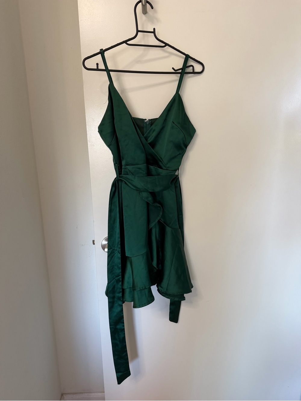 Hello Molly Deep Green Satin Wrap Mini Dress